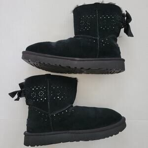 Ugg Boots Black Suede Gem Crystal Studded Bow Women Size 9 New S/N 1019197